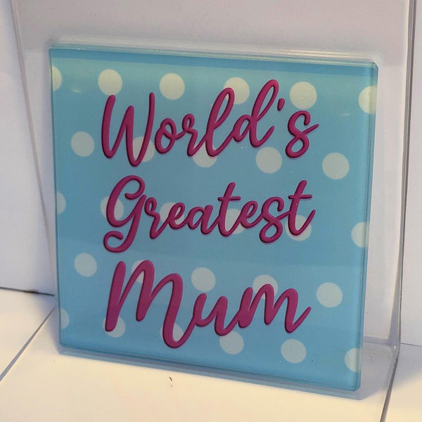World's Greatest... Glass Coaster Personalised Customisable Mum Dad Brother Sister
